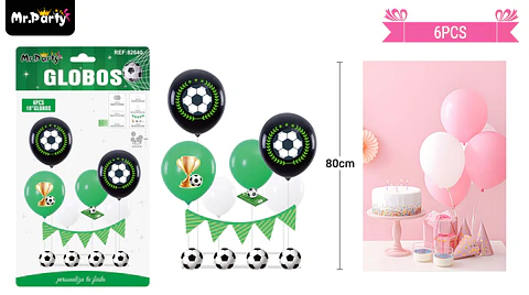 Set de globos con base y guirnalda fútbol 6pcs