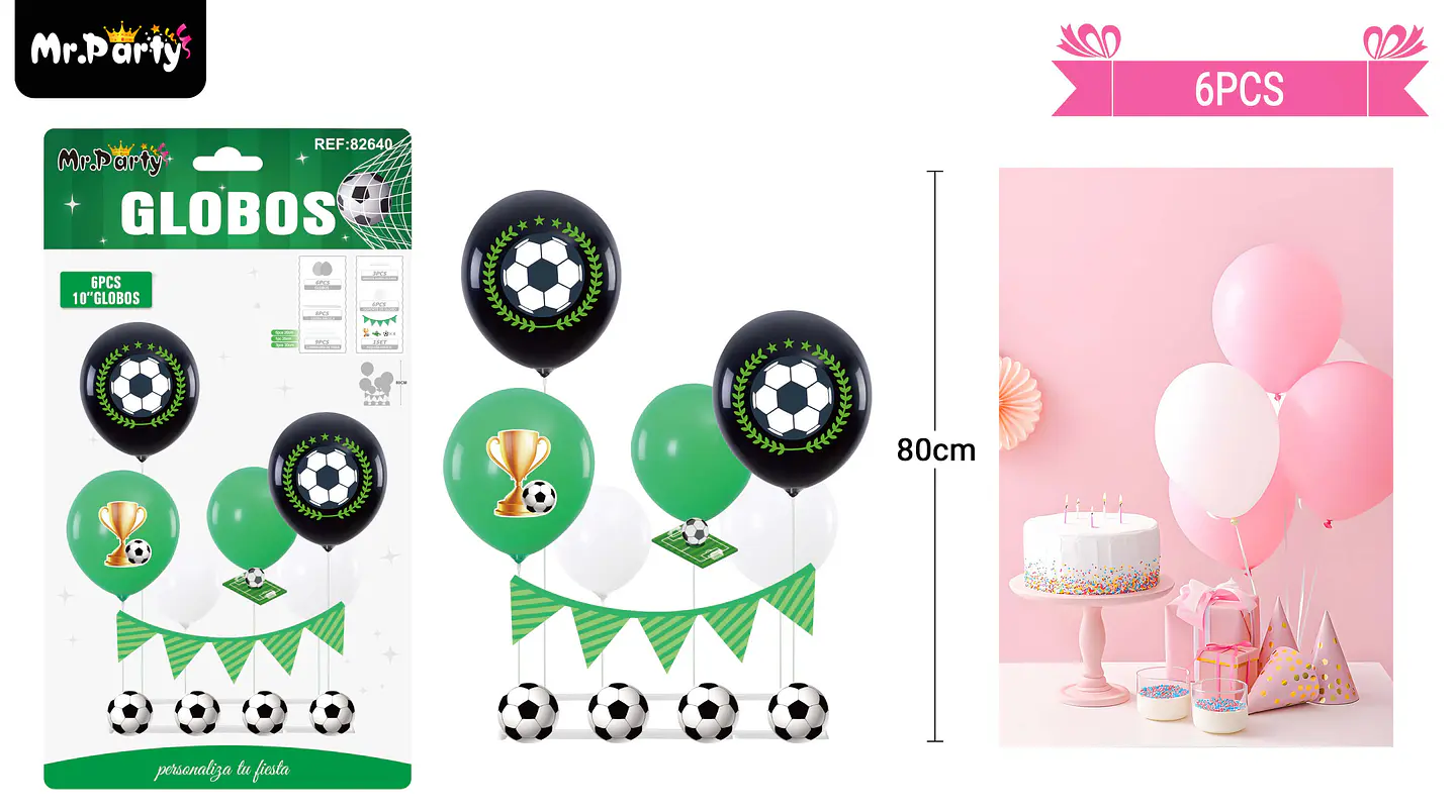 Set de globos con base y guirnalda fútbol 6pcs 1