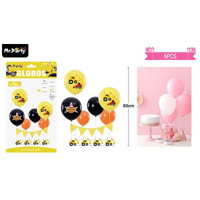 Set de globos con base y guirnalda carro de construcción 6pcs