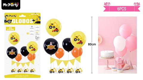 Set de globos con base y guirnalda carro de construcción 6pcs