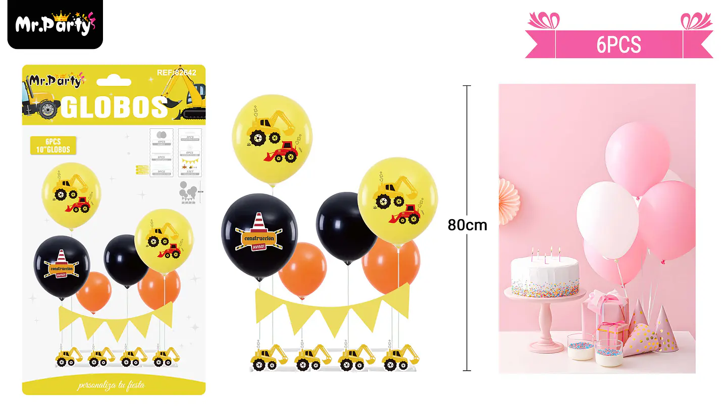 Set de globos con base y guirnalda carro de construcción 6pcs 1