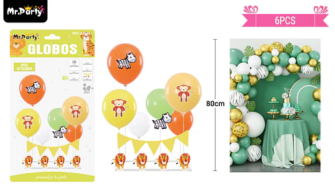 Set de globos con base y guirnalda animales 6pcs