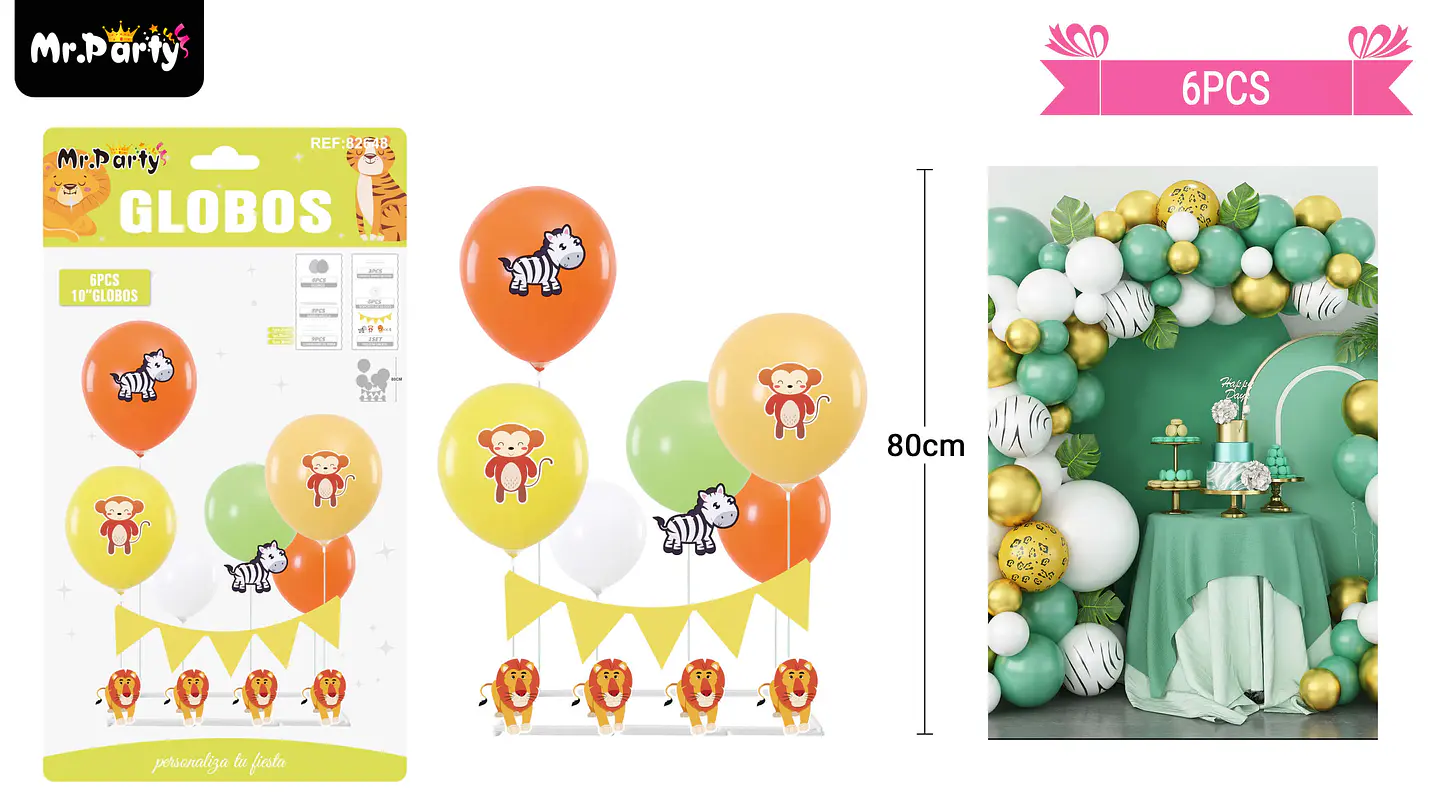 Set de globos con base y guirnalda animales 6pcs 1