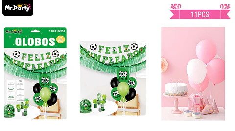 Set de globos con base y guirnalda fútbol 11pcs