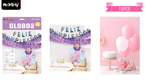 Set de globos con base y guirnalda sirena 15pcs
