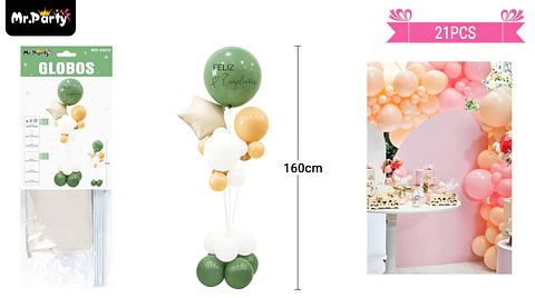Set de globos con base verde 21pcs