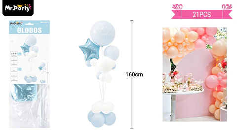 Set de globos con base celeste 21pcs
