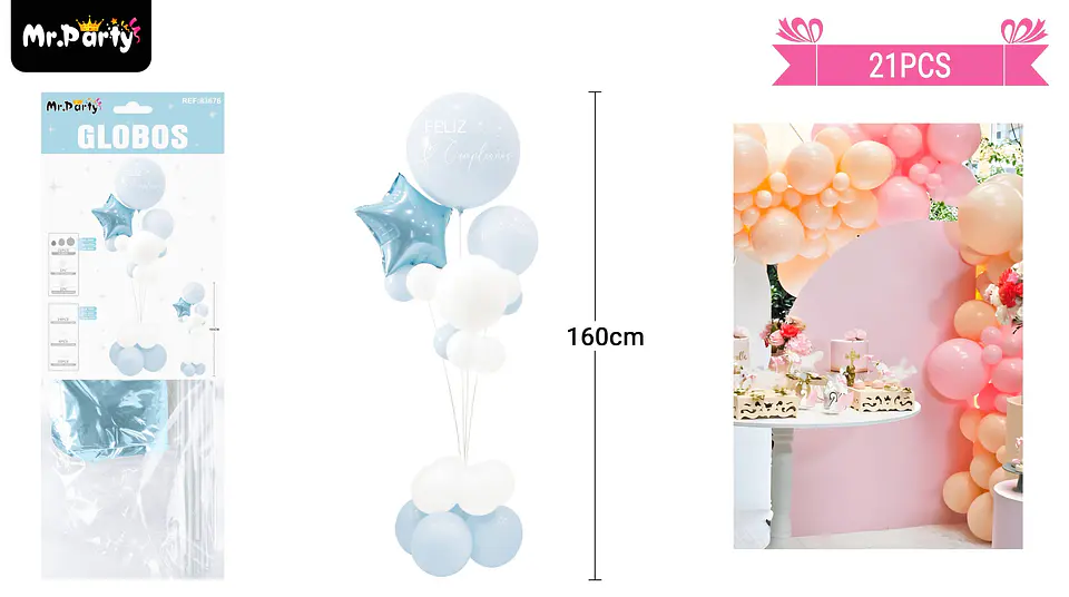 Set de globos con base celeste 21pcs 1
