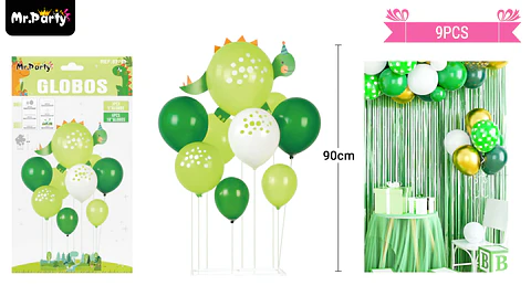 Set de globos con base dinosaurio 9pcs