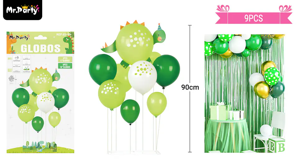 Set de globos con base dinosaurio 9pcs 1