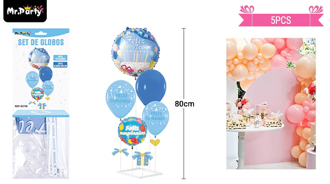 Set de globos con base celeste 5pcs