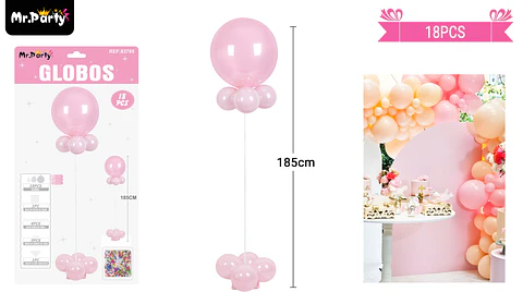 Set de globos con base rosado 185cm 18pcs