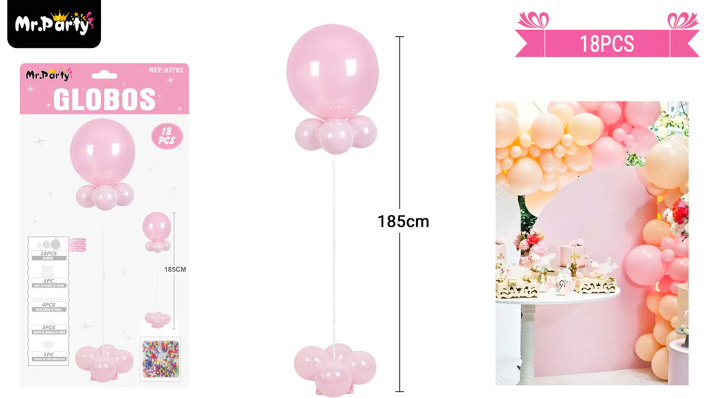 Set de globos con base rosado 185cm 18pcs 1