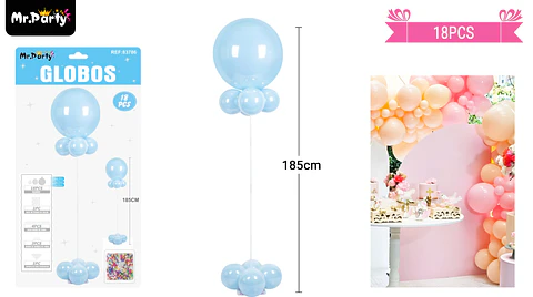 Set de globos con base celeste 185cm 18pcs