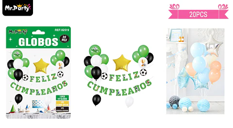 Set de globos látex y guirnalda de fútbol 20pcs