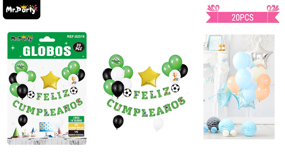 Set de globos látex y guirnalda de fútbol 20pcs 1