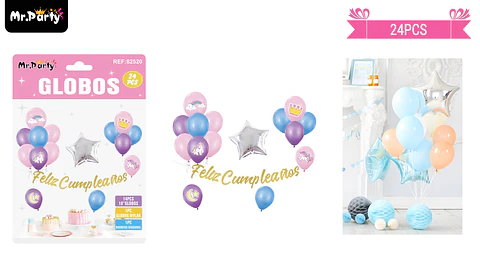 Set de globos látex y guirnalda unicornio 24pcs