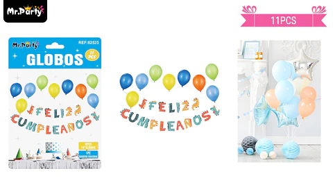 Set de globos látex y guirnalda de dinosaurio 11pcs