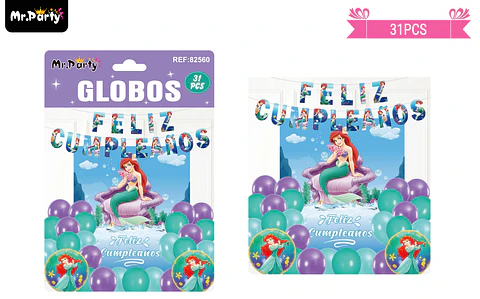 Set de globos látex y guirnalda de sirena 31pcs