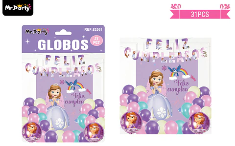Set de globos látex y guirnalda de princesa 31pcs