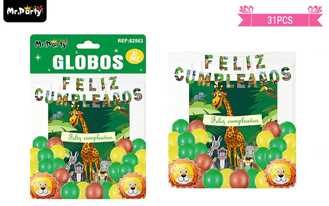Set de globos látex y guirnalda de animales 31pcs