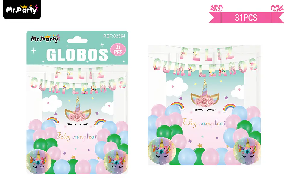Set de globos látex y guirnalda de unicornio 31pcs 1