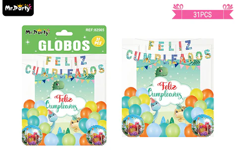 Set de globos látex y guirnalda de dinosaurio 31pcs 