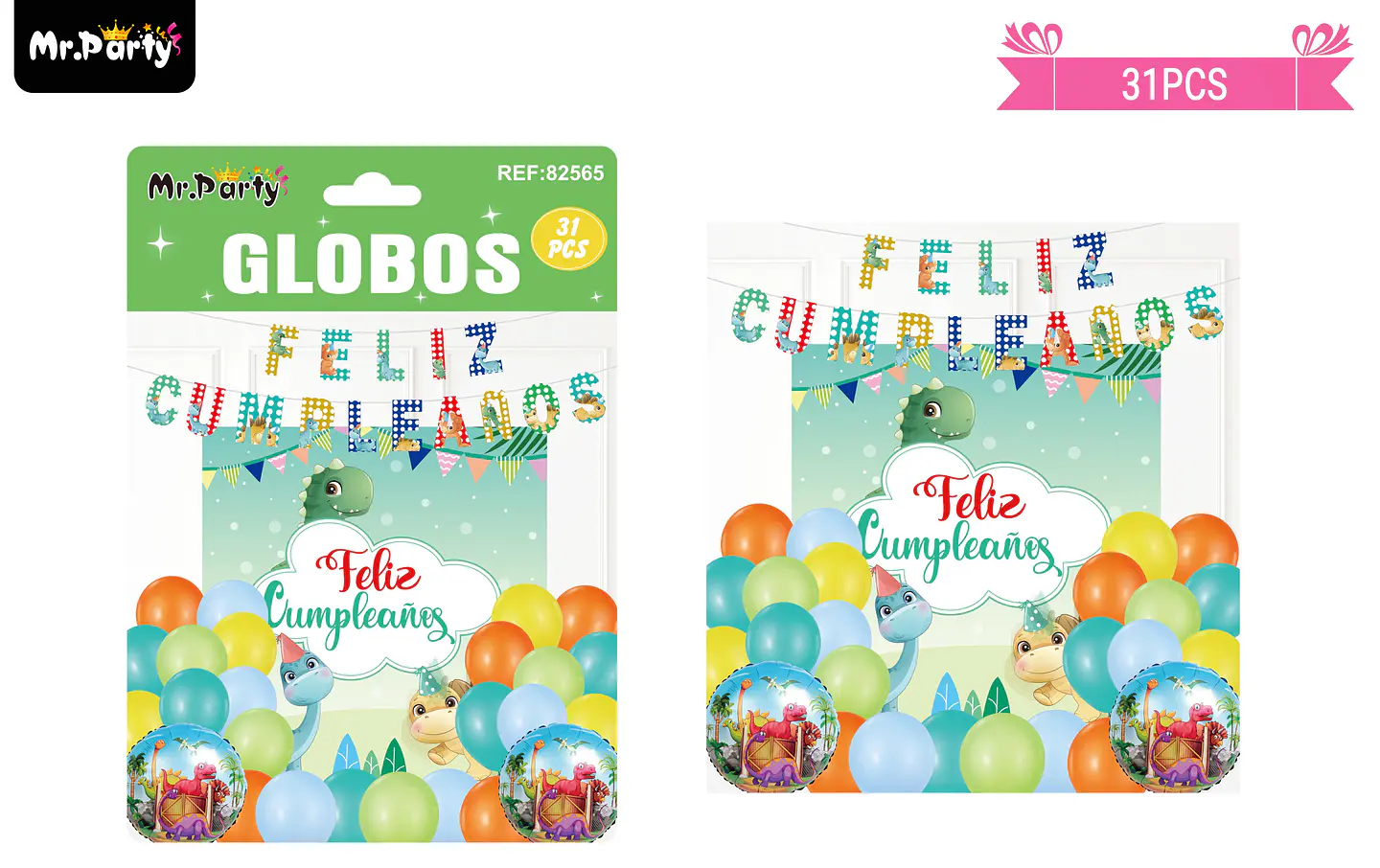 Set de globos látex y guirnalda de dinosaurio 31pcs  1