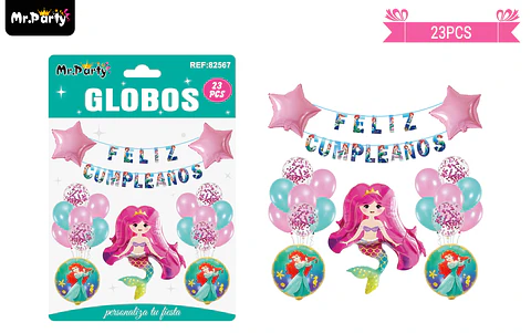 Set de globos látex y guirnalda de sirena 27pcs