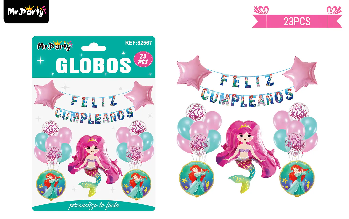 Set de globos látex y guirnalda de sirena 27pcs 1
