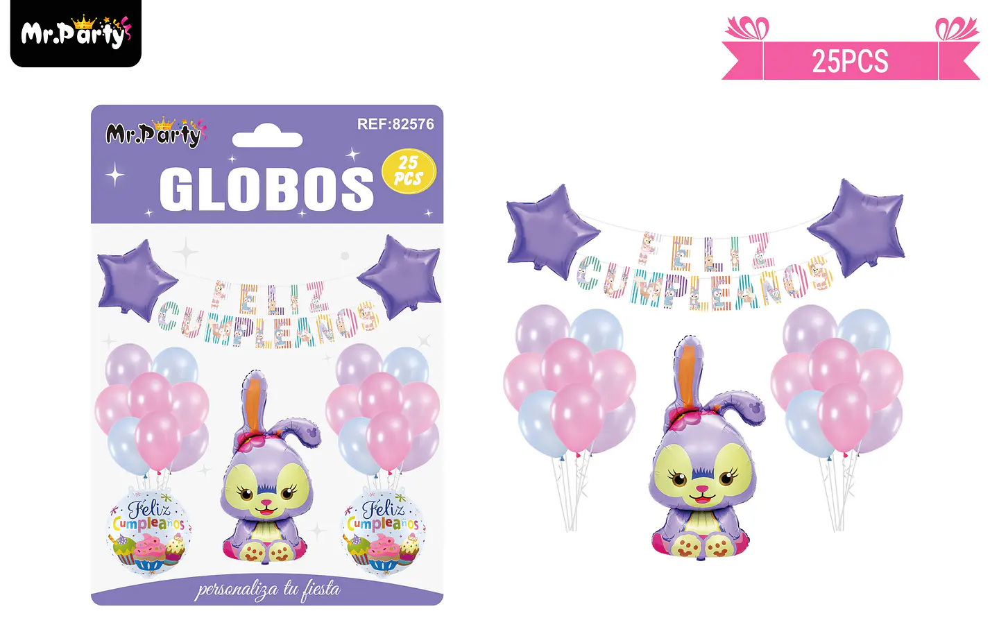 Set de globos látex y guirnalda de conejo 25pcs 1
