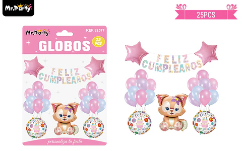 Set de globos látex y guirnalda de zorro 25pcs