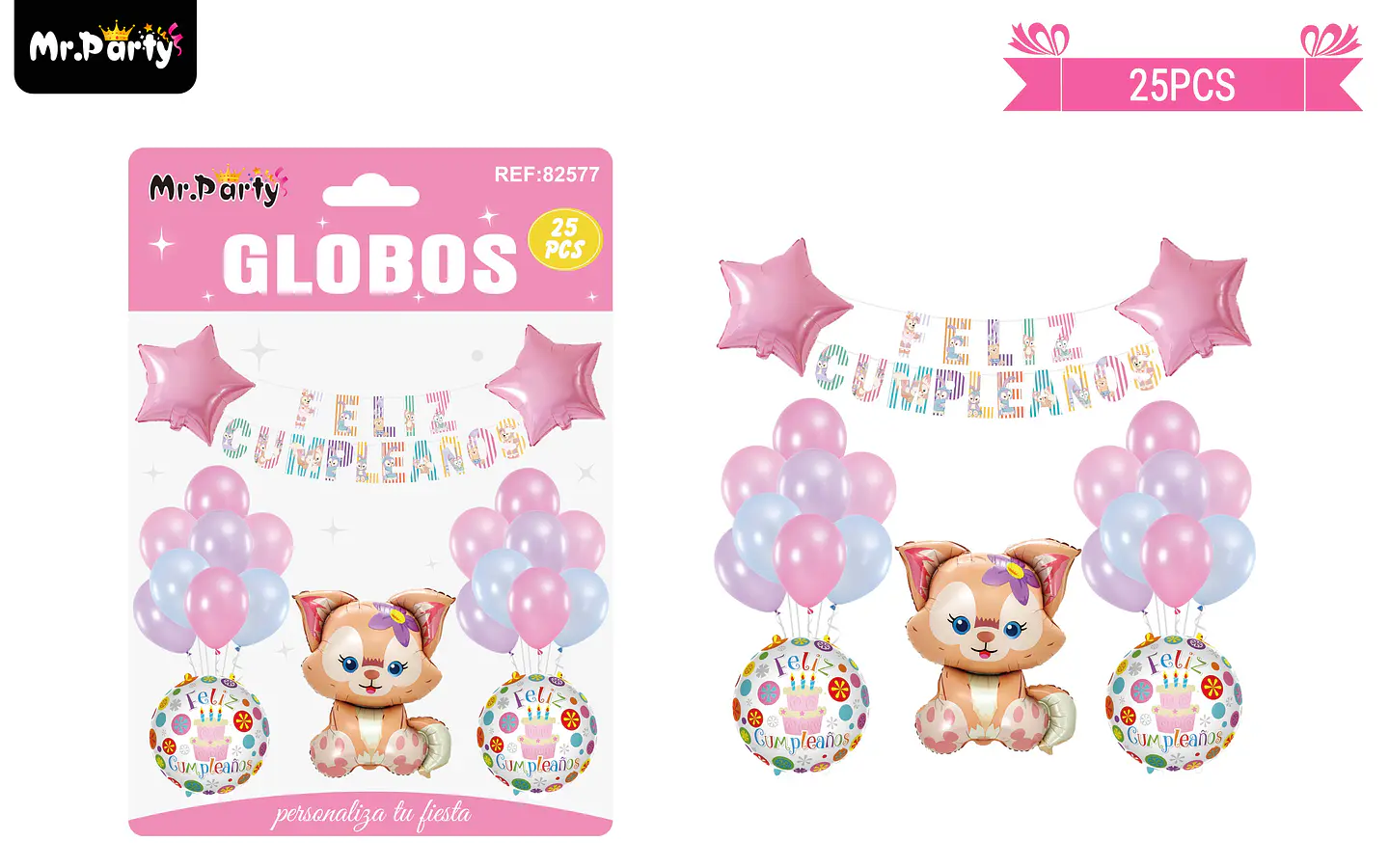 Set de globos látex y guirnalda de zorro 25pcs 1