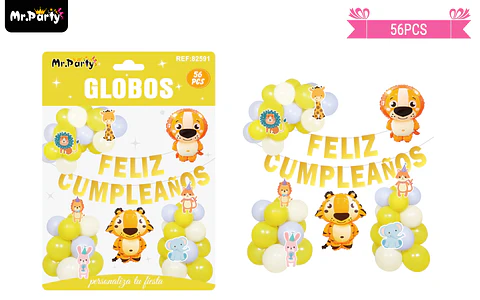 Set de globos látex y guirnalda de animal 56pcs