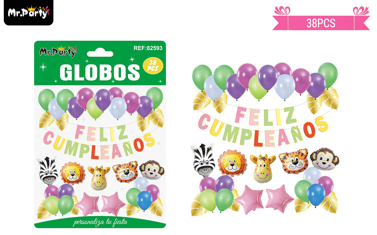 Set de globos látex y guirnalda de animal 38pcs 1