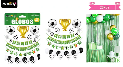 Set de globos látex y guirnalda de fútbol 25pcs