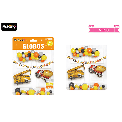 Set de globos látex con carro de construcción 51pcs