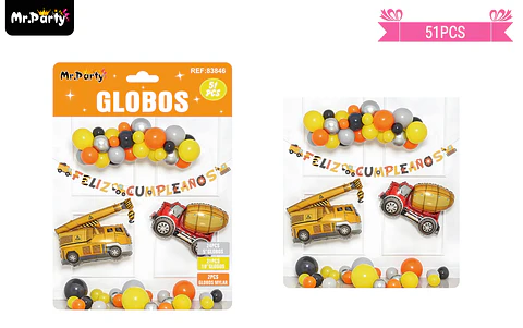 Set de globos látex con carro de construcción 51pcs