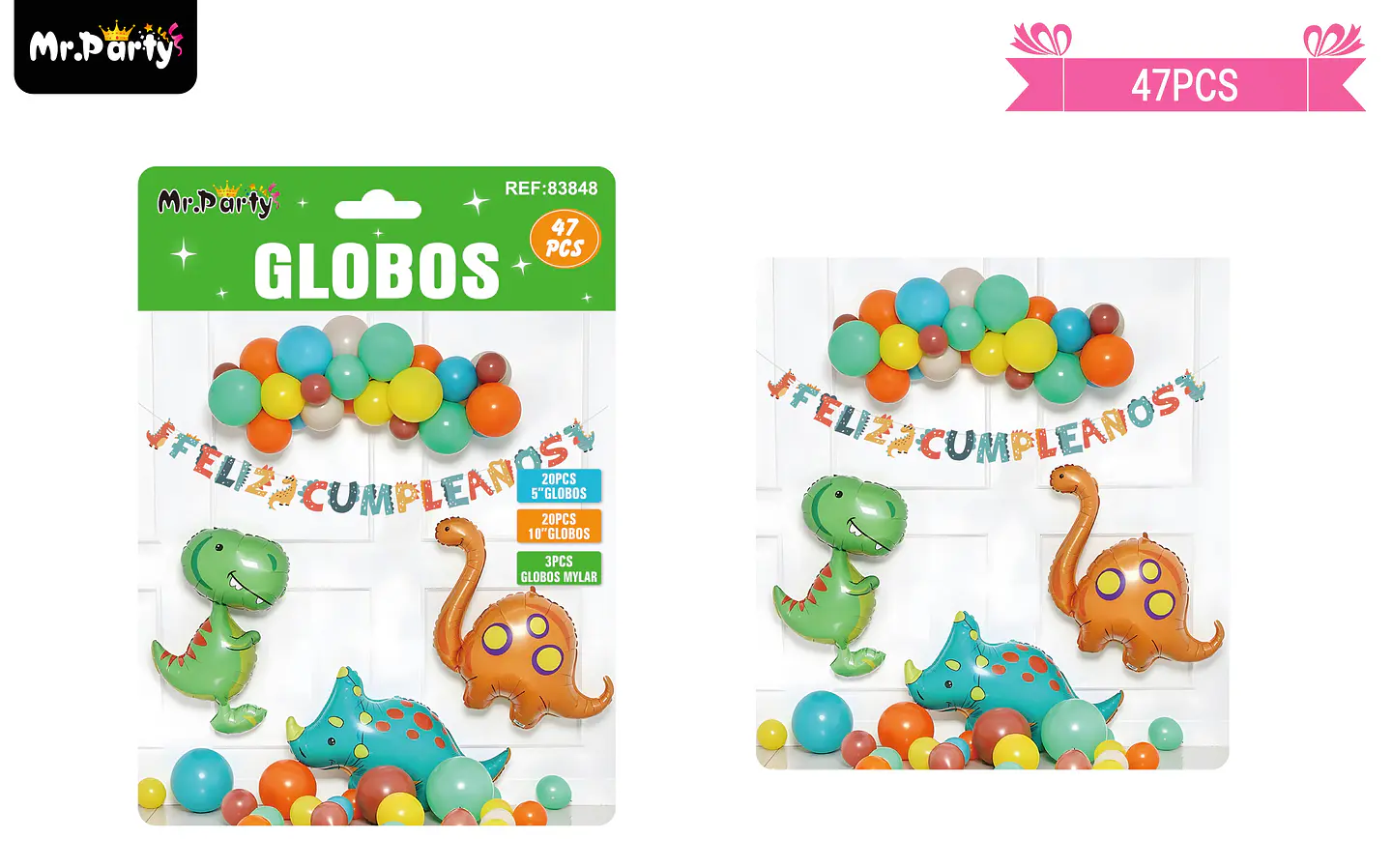 Set de globos látex de dinosaurios 47pcs 1