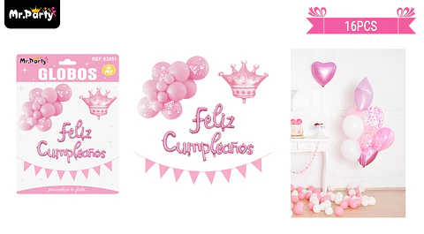 Set de globos látex y guirnalda de corona 16pcs