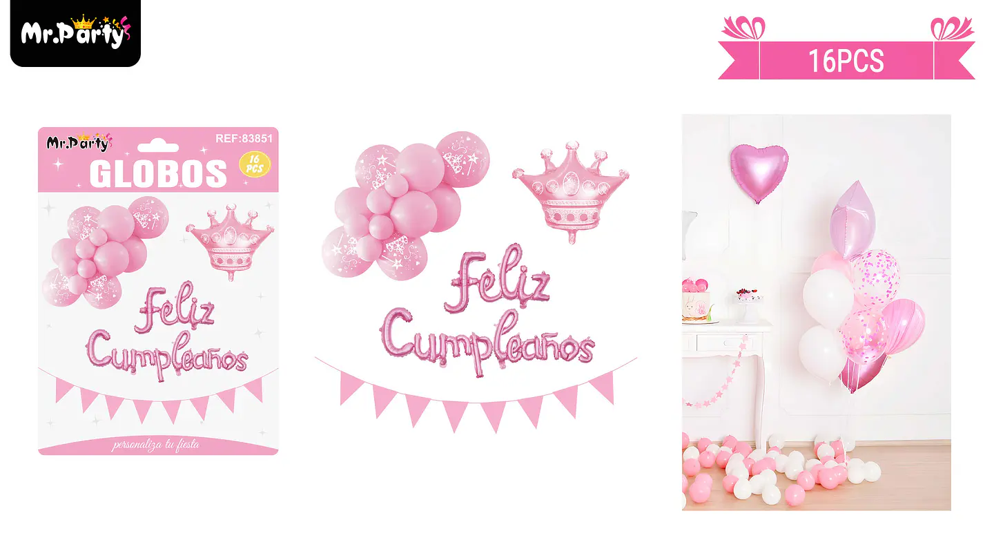 Set de globos látex y guirnalda de corona 16pcs 1