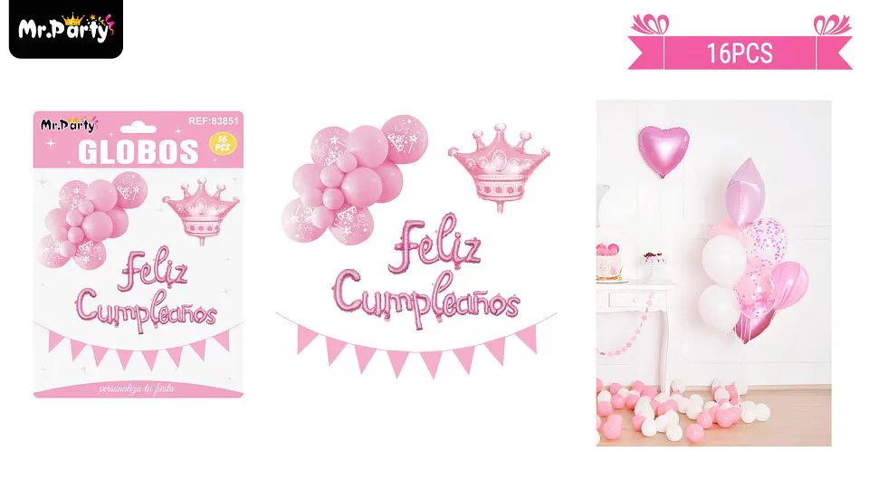 Set de globos látex y guirnalda de corona 16pcs 1