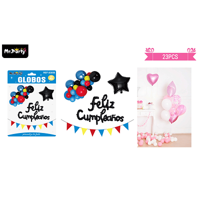 Set de globos látex y guirnalda con estrella 23pcs