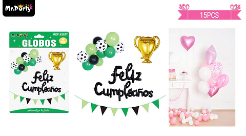 Set de globos látex y guirnalda con trofeo y 15pcs