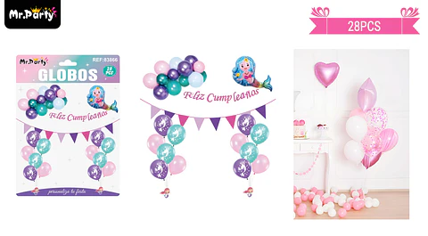 Set de globos látex con sirena 28pcs