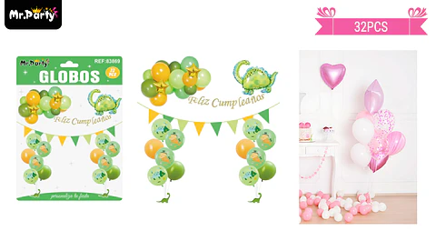 Set de globos látex con dinosaurio 32pcs 