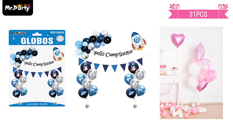 Set de globos látex con cohete 31pcs