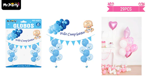 Set de globos látex baby shower azul 29pcs