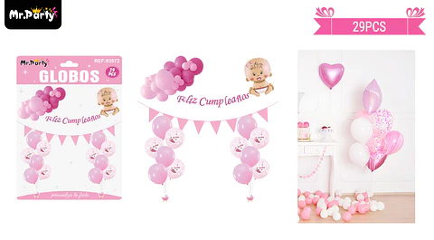 Set de globos látex baby shower rosado 29pcs