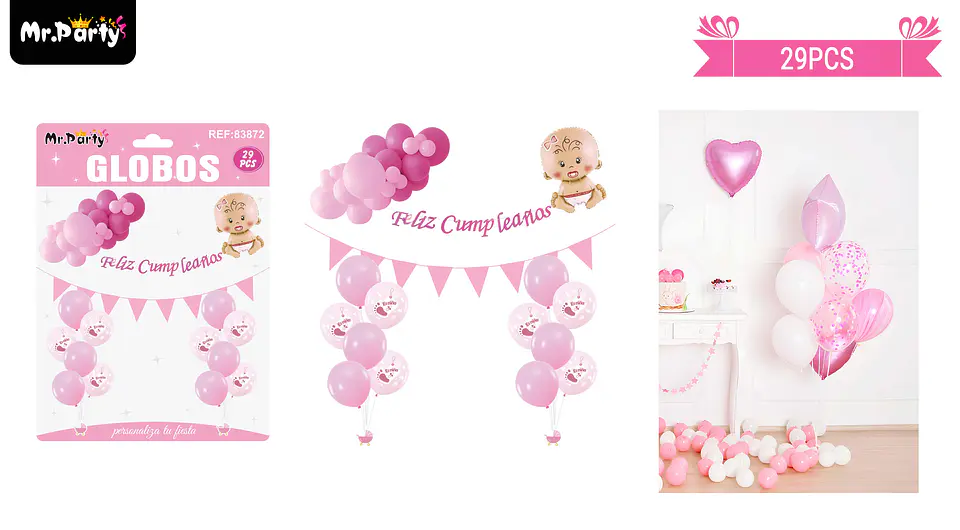 Set de globos látex baby shower rosado 29pcs 1
